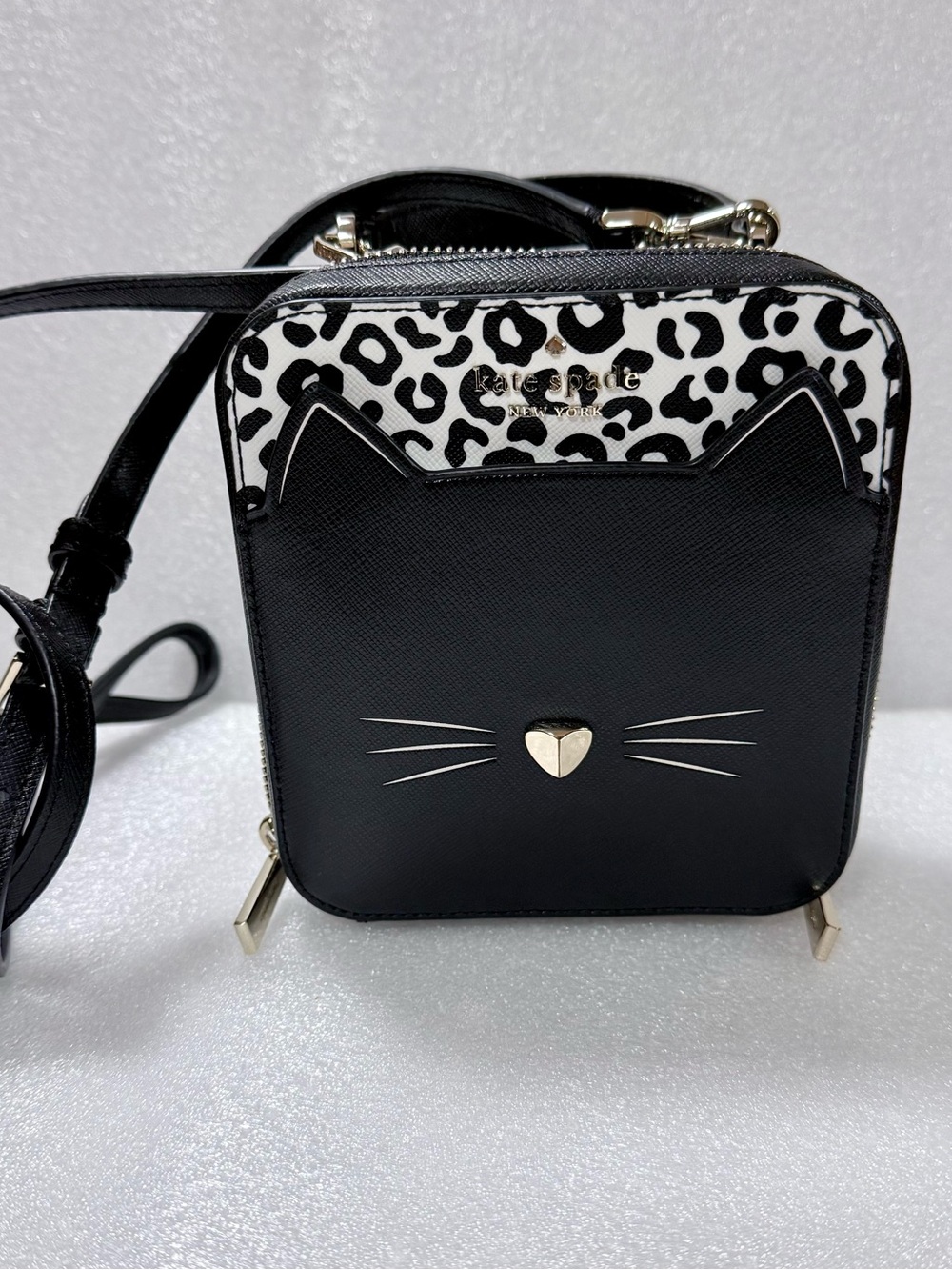 kate spade new york Daisy Vanity Meow Cat Leather Crossbody Bag Black
